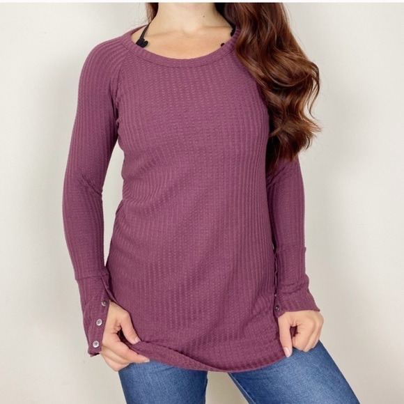 Chaser Purple Pink Waffle Knit Cuffed Thermal Top S Minimalist - Picture 2 of 5